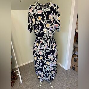 LIZ Claiborne Vintage Belted Shirt Dress, Short Sleeve, Floral, size 10